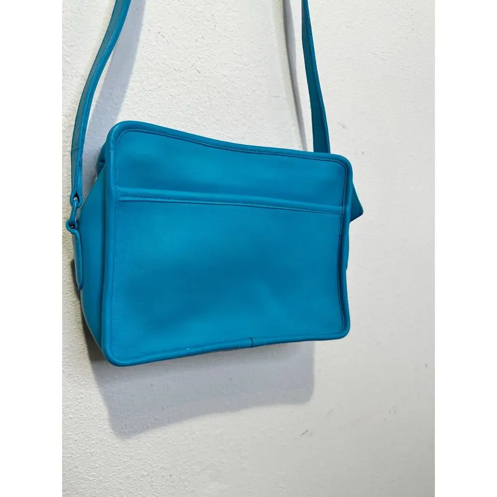 Vintage COACH Upcycled Teal Blue Square Style Crossbody Zipper Closure 90s Bag